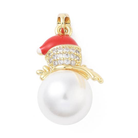 Gold Pearl & CZ Snowman Charm for wholesale by The Charm Bar Company