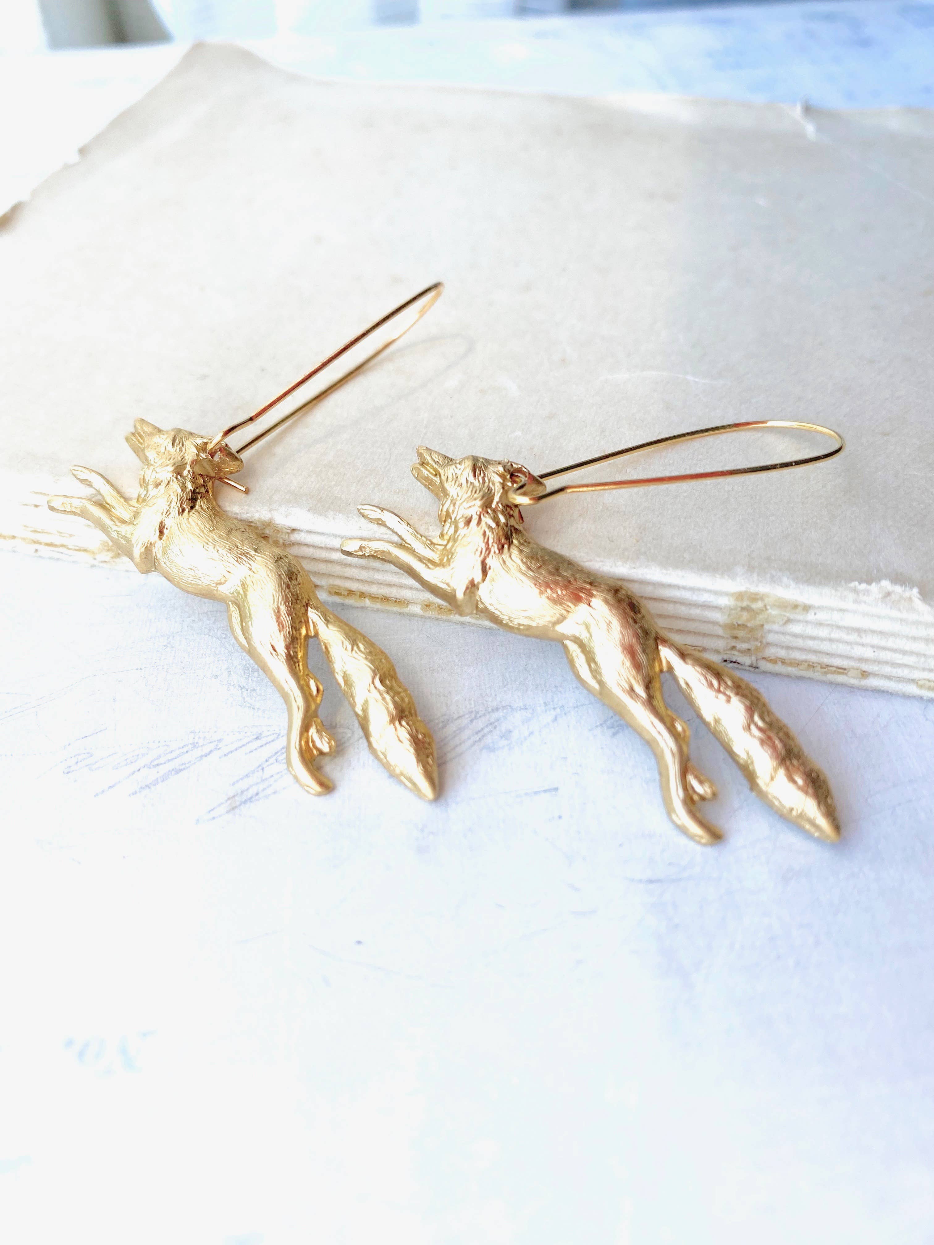 Red Truck Designs - Wholesale Dangle Earrings - Fox Earrings Forest Fox Gold Running Wolf Coyote Werewolf1