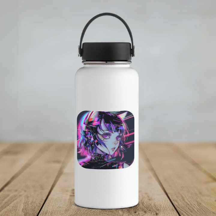 Ozark Sticker Company - Venta al por mayor Pegatina - Pegatina de chica gato cibernética con glitch de neón