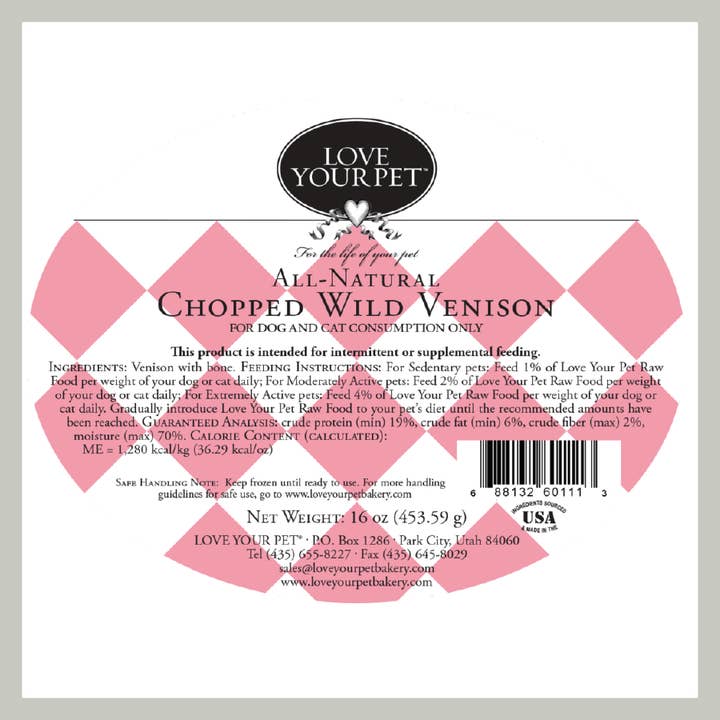 Love Your Pet Raw Foods - Wholesale Pet food – Dog - Chopped Wild Venison3