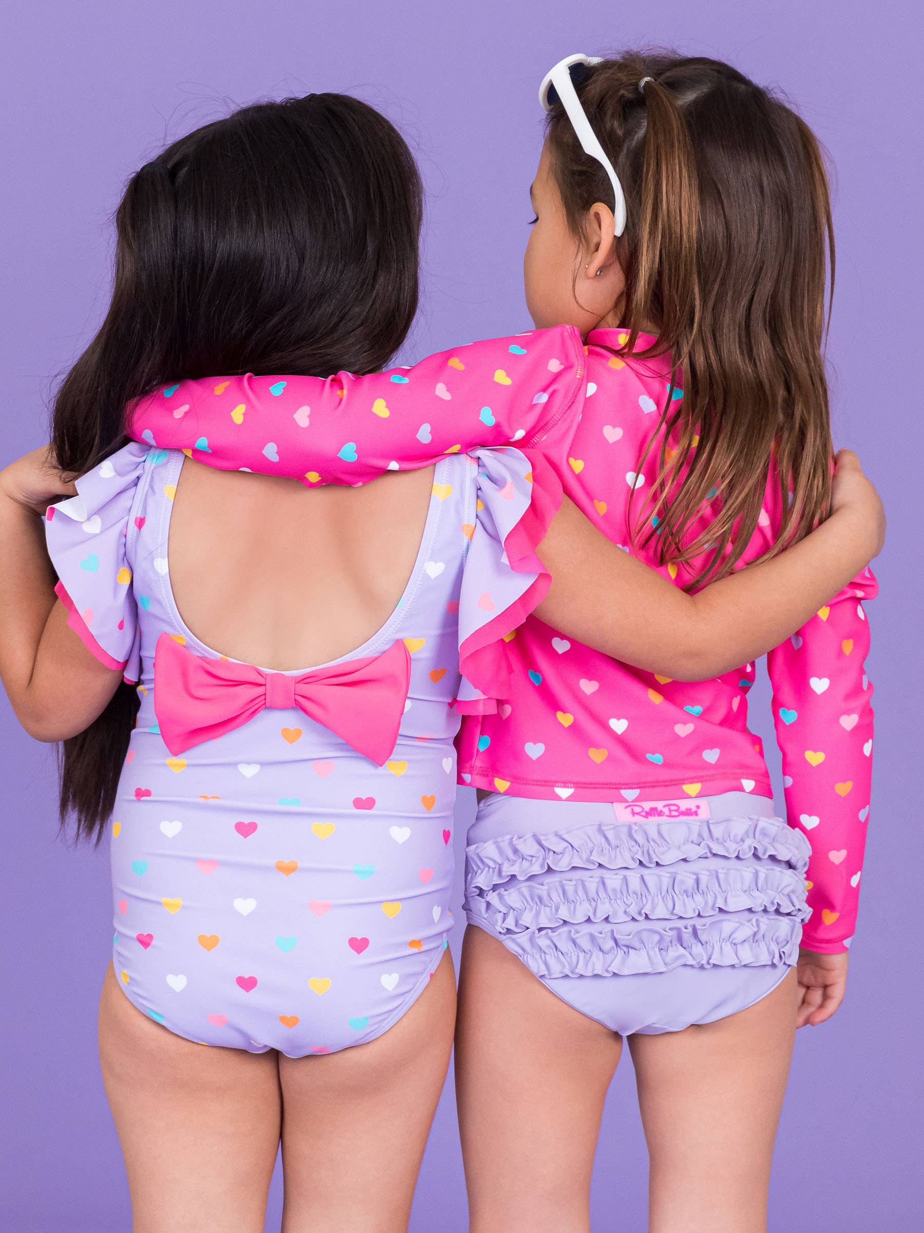 Lila Flickor Lavendel Färgglada Hjärtan Fjärilsärm Baddräkt i Ett Stycke för wholesale på Faire3