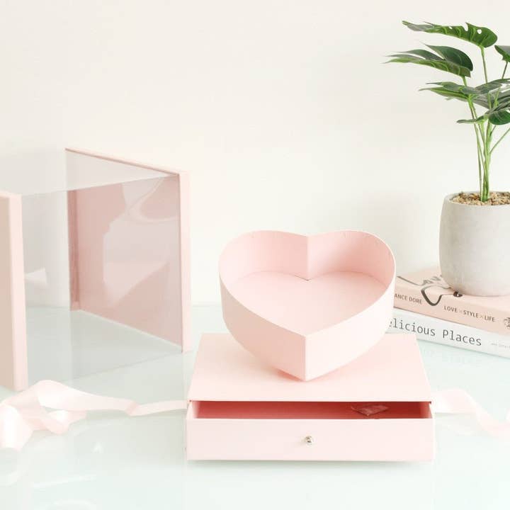 Square PVC Flower Box with Tilted Heart and Drawer for wholesale by Elegant Design Supply