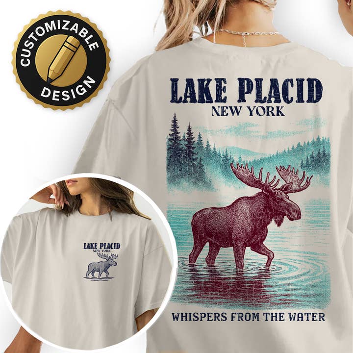 T-shirt Lakeside Moose – Gráfico Personalizável de Cena Selvagem por atacado de Textile Graphix