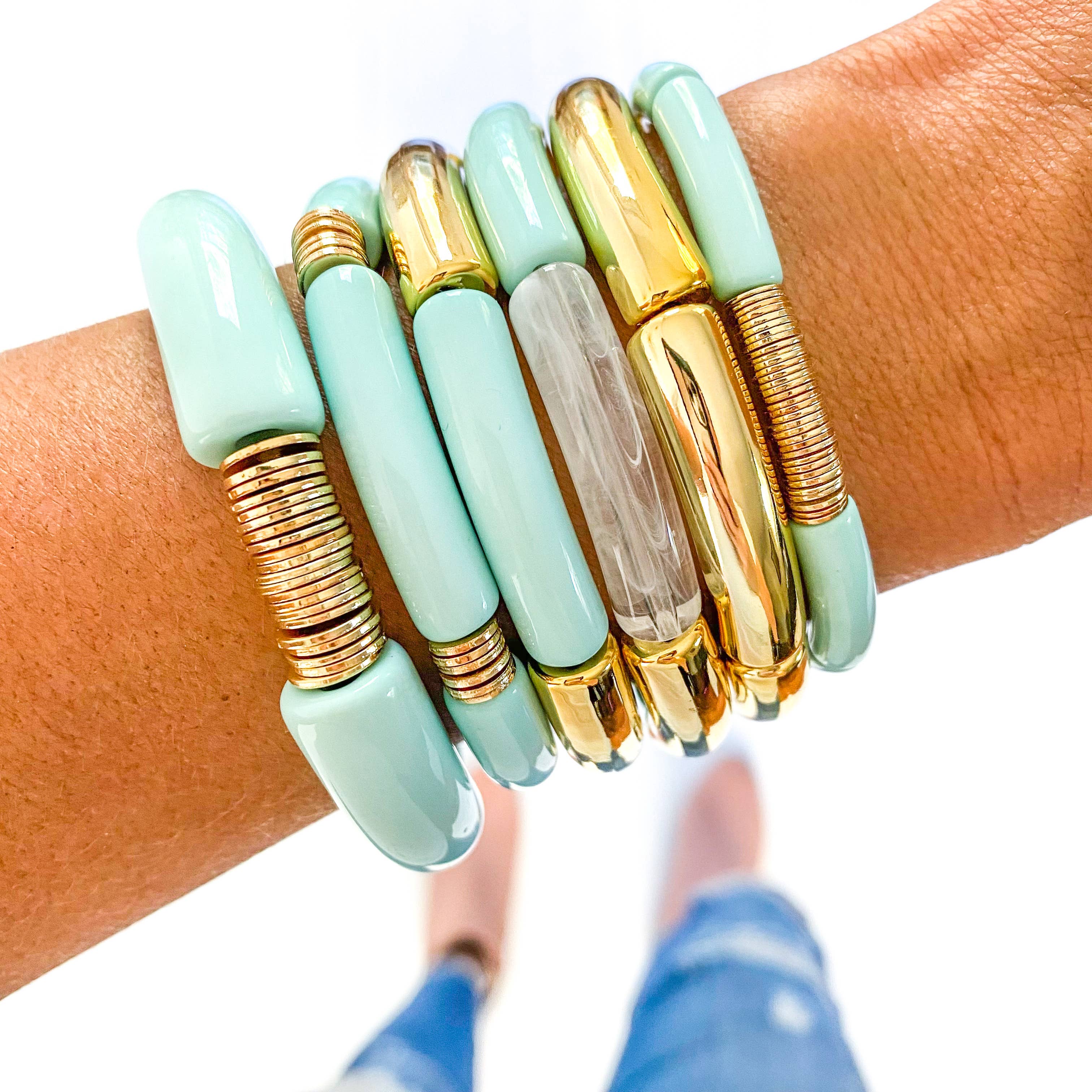 Savvy Bling - Vendita all'ingrosso Bracciale con perline - Tubo acrilico blu Tiffany chiaro bambù10