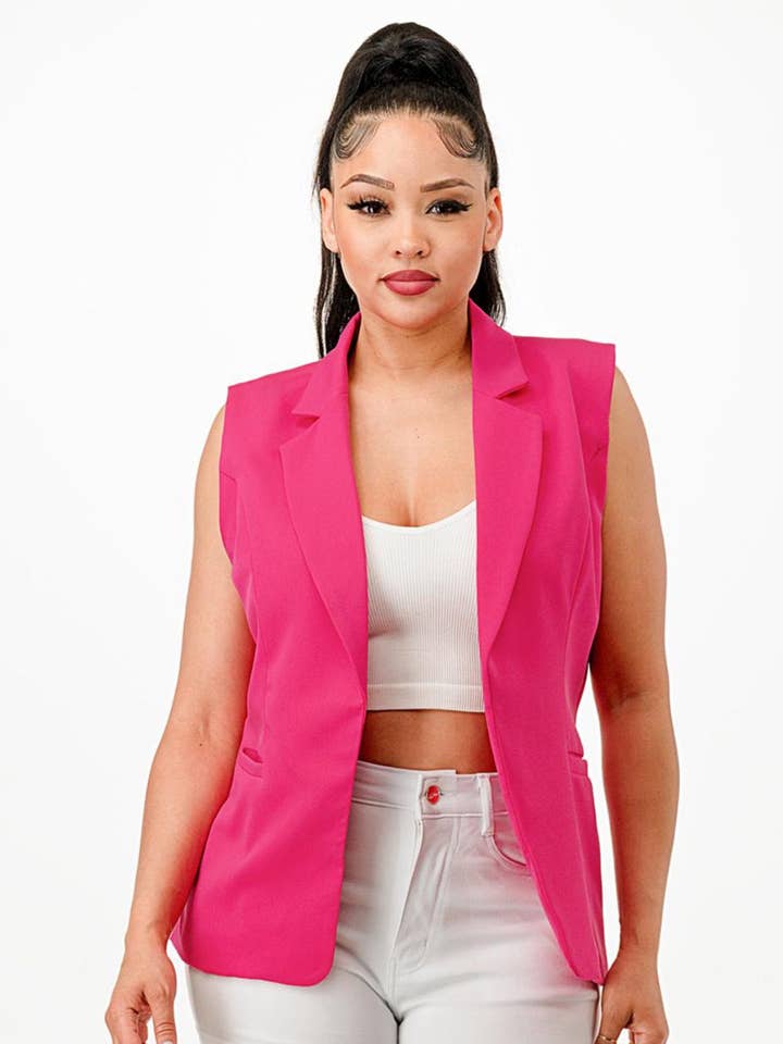 Solid color woven formal suit blazer vest with pockets for wholesale by Color 5