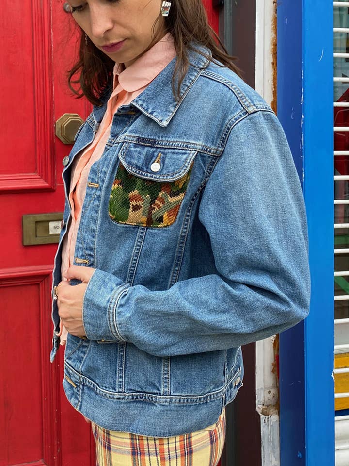 Frankie - Wholesale Denim Jacket - Women's - Upcycled denim jacket with vintage needlepoint2