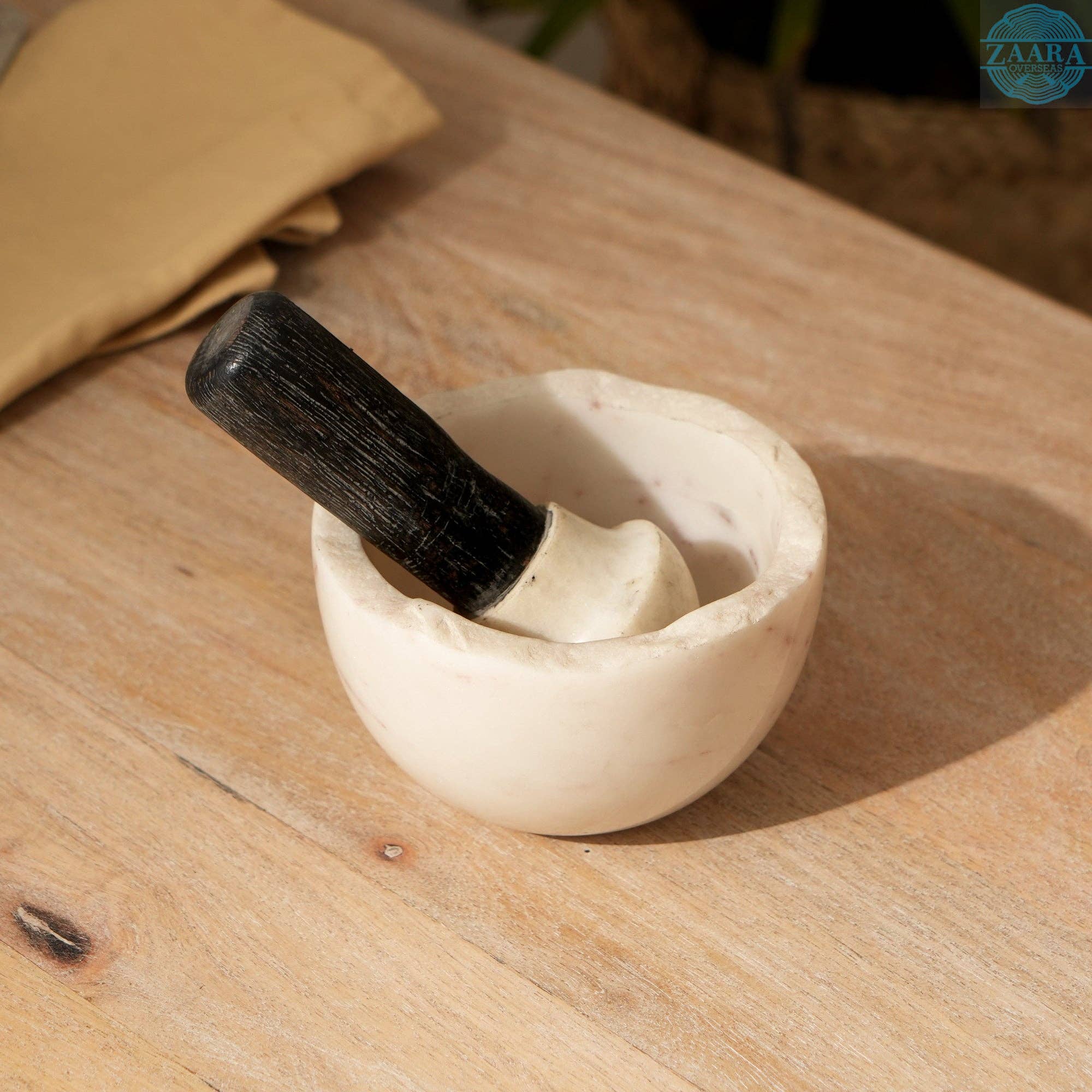 Expo Bazaar - Wholesale Mortar & Pestle - Bean Night Mortar & Pestle – Handcrafted Natural Stone & Marble Kitchen Tool for Herbs, Spices & Seeds