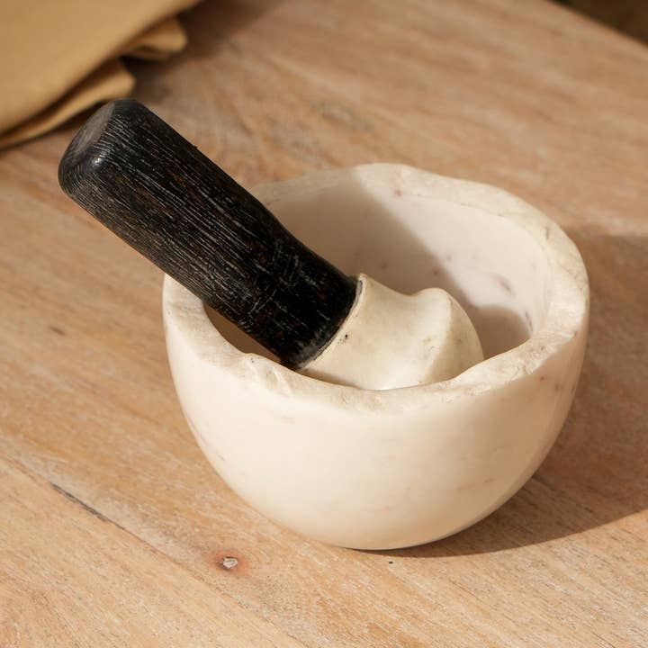 Expo Bazaar - Wholesale Mortar & Pestle - Bean Night Mortar & Pestle – Handcrafted Natural Stone & Marble Kitchen Tool for Herbs, Spices & Seeds0