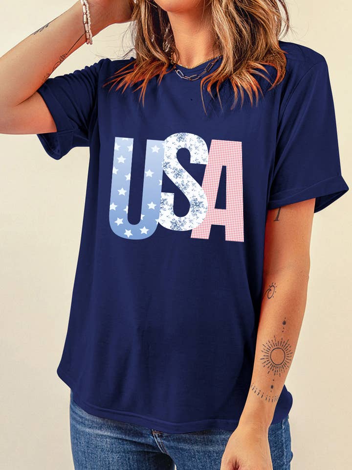 LDC USA Graphic July 4th Crew Neck T Shirt for wholesale by Little Daisy Closet