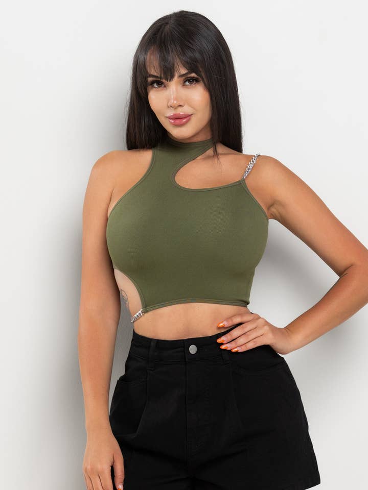 ANWND - Wholesale Tank Top - Women's - 51919 - ONE SHOULDER CHAIN HIGH NECK TANK TOP