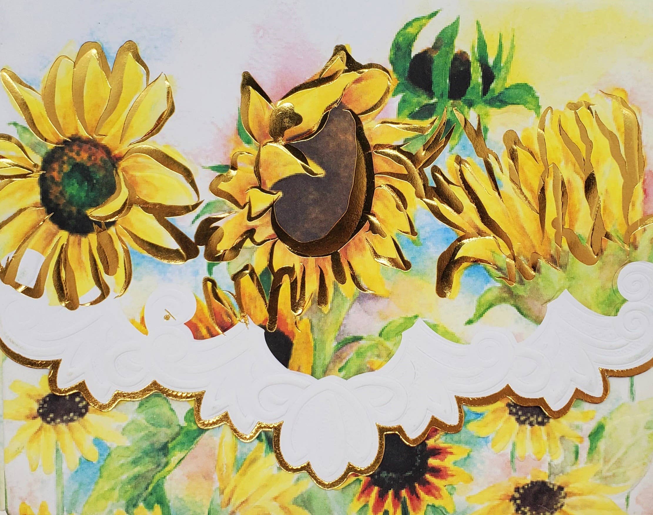 Carol Wilson Fine Arts Inc./For Arts Sake - Wholesale Stationery/Notecard Set - Carol Wilson Sunflower embossed die-cut note cards NCP24351