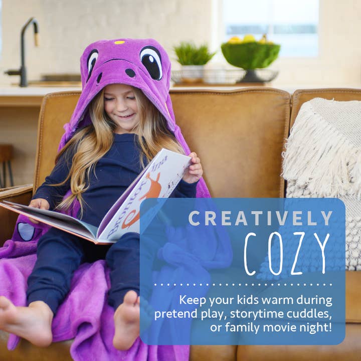 Canoogles - Vente Couverture de lit – enfant et bébé - Couverture à capuche Dino Violet3