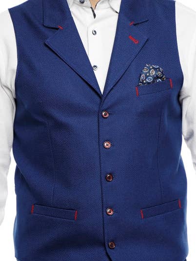 Blaue Weste mit rotem Nahtdetail für den Großhandel von Luchiano Visconti