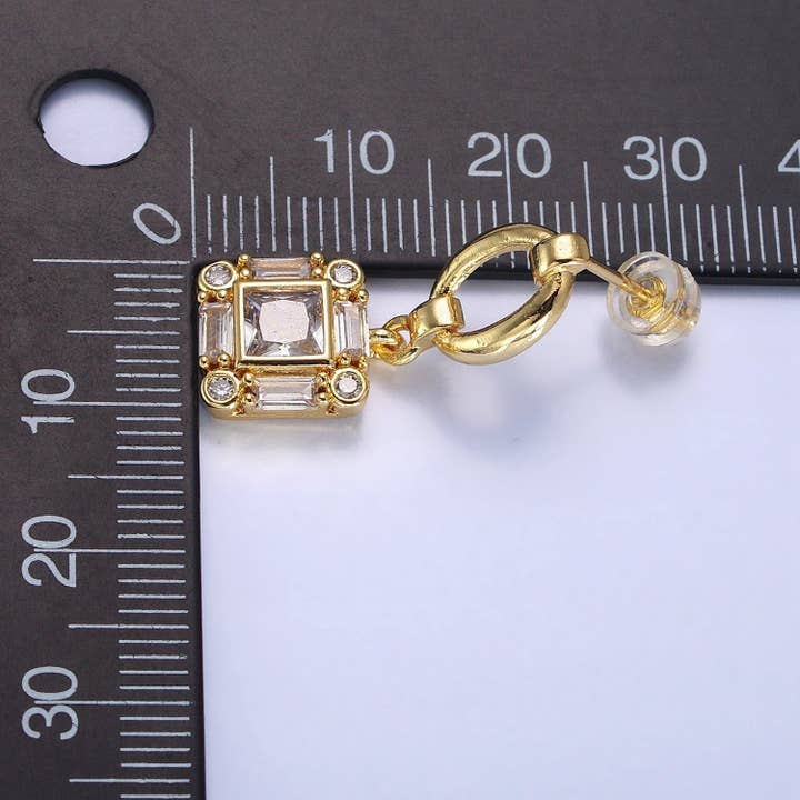Aim Eternal - Wholesale Dangle Earrings - Silver, Gold Clear Square Baguette CZ Drop Dangle Oval Stud Earrings | AB569 AB5712