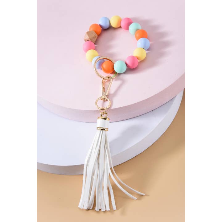 JOSSLYN by wall to wall - Wholesale Keychain Bracelet - SOFTEST RUBBERY BEAD TASSEL BRACELET KEY HOLDER | 40KC1034