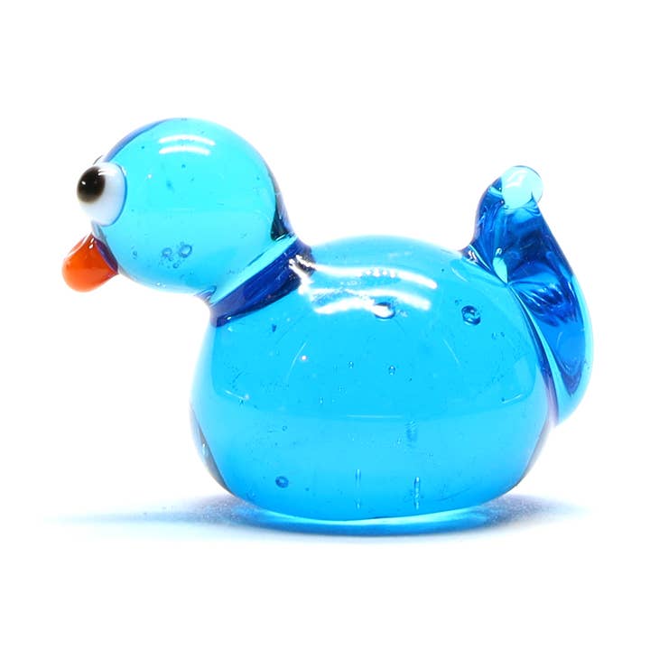 Turquoise Transparent Glass Duck Miniature Ornament for wholesale by Joy McMillan Glass