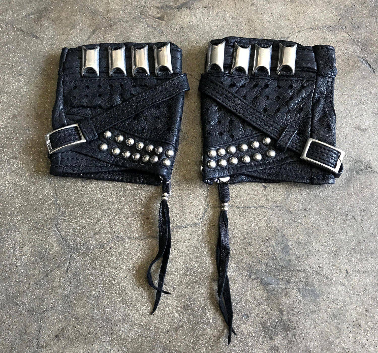 JUNGLE TRIBE - Wholesale Gloves - Unisex - KNUCKLE DUSTER  Black Leather Fingerless Unisex Motorcycle Driving Gloves5