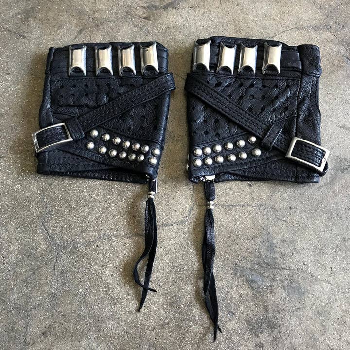 JUNGLE TRIBE - Wholesale Gloves - Unisex - KNUCKLE DUSTER Black Leather Fingerless Unisex Motorcycle Driving Gloves5