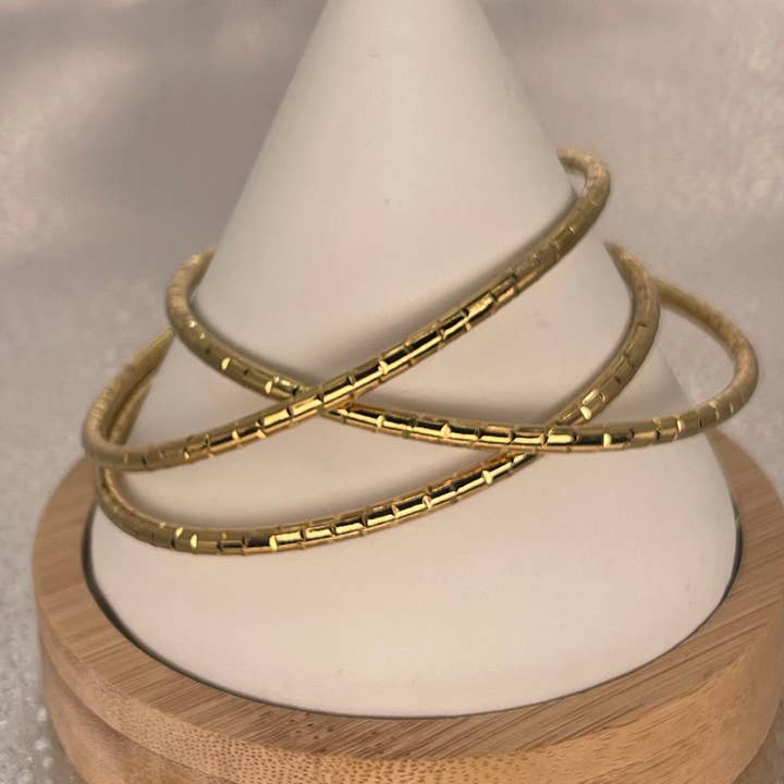 Loli - Wholesale Bangle Bracelet - Stainless Steel Gold Bangle Set – Faceted Shine (3pcs)1