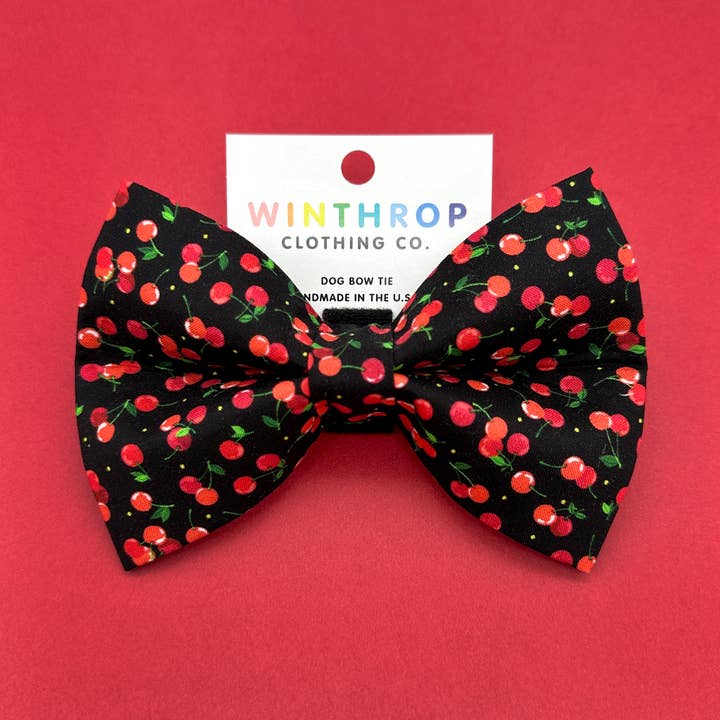 Mon Cheri Cherry Dog Bow Tie - Black for wholesale by Winthrop Clothing Co.