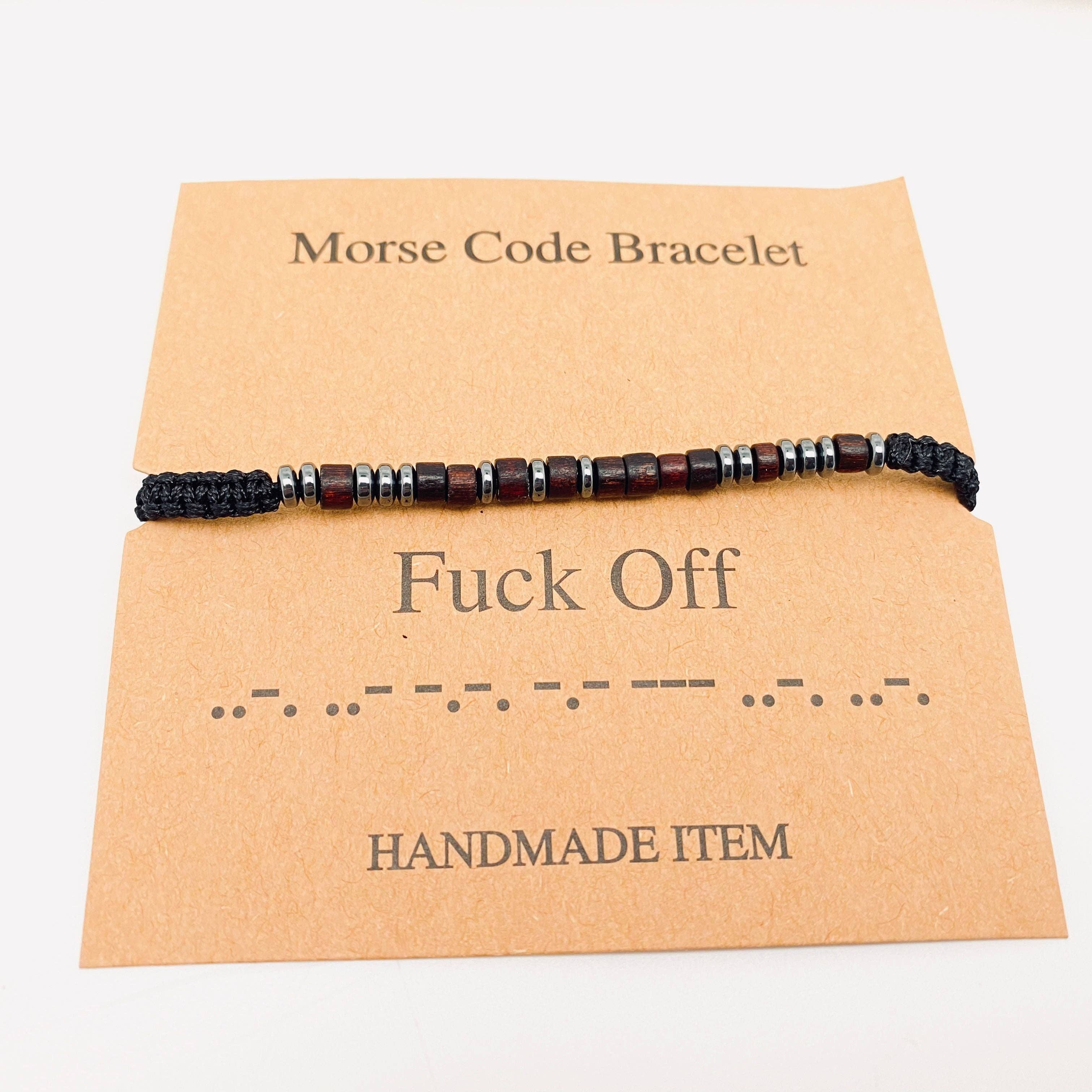 Mio Queena - Wholesale Woven/Braided Bracelet - Multi-style Hand-woven Wood Bead Morse Code Bracelet0