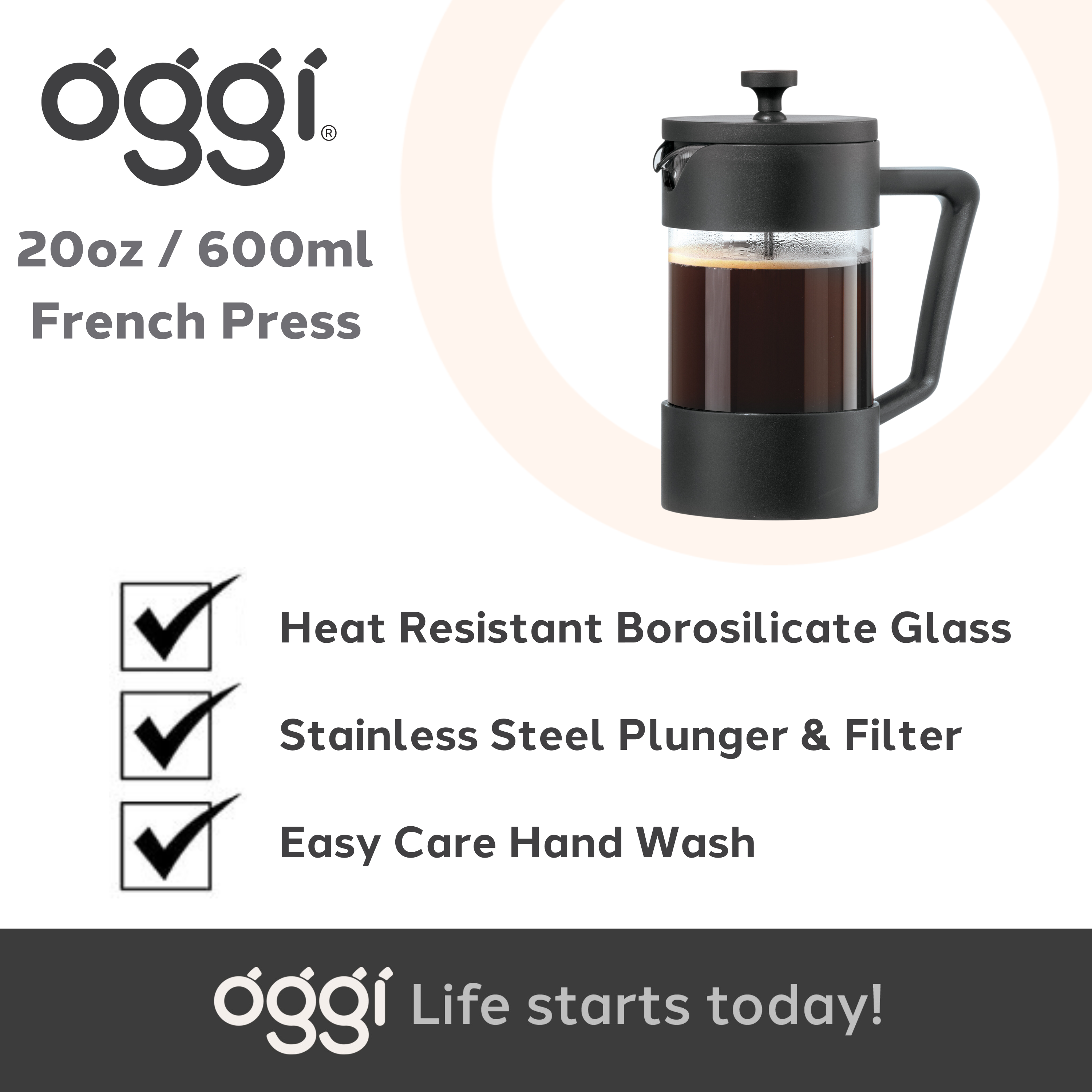 Oggi - Vendita all'ingrosso Caffettiere French press - Caffettiera a stantuffo in vetro borosilicato da 5 tazze (600 ml, 20 oz)16