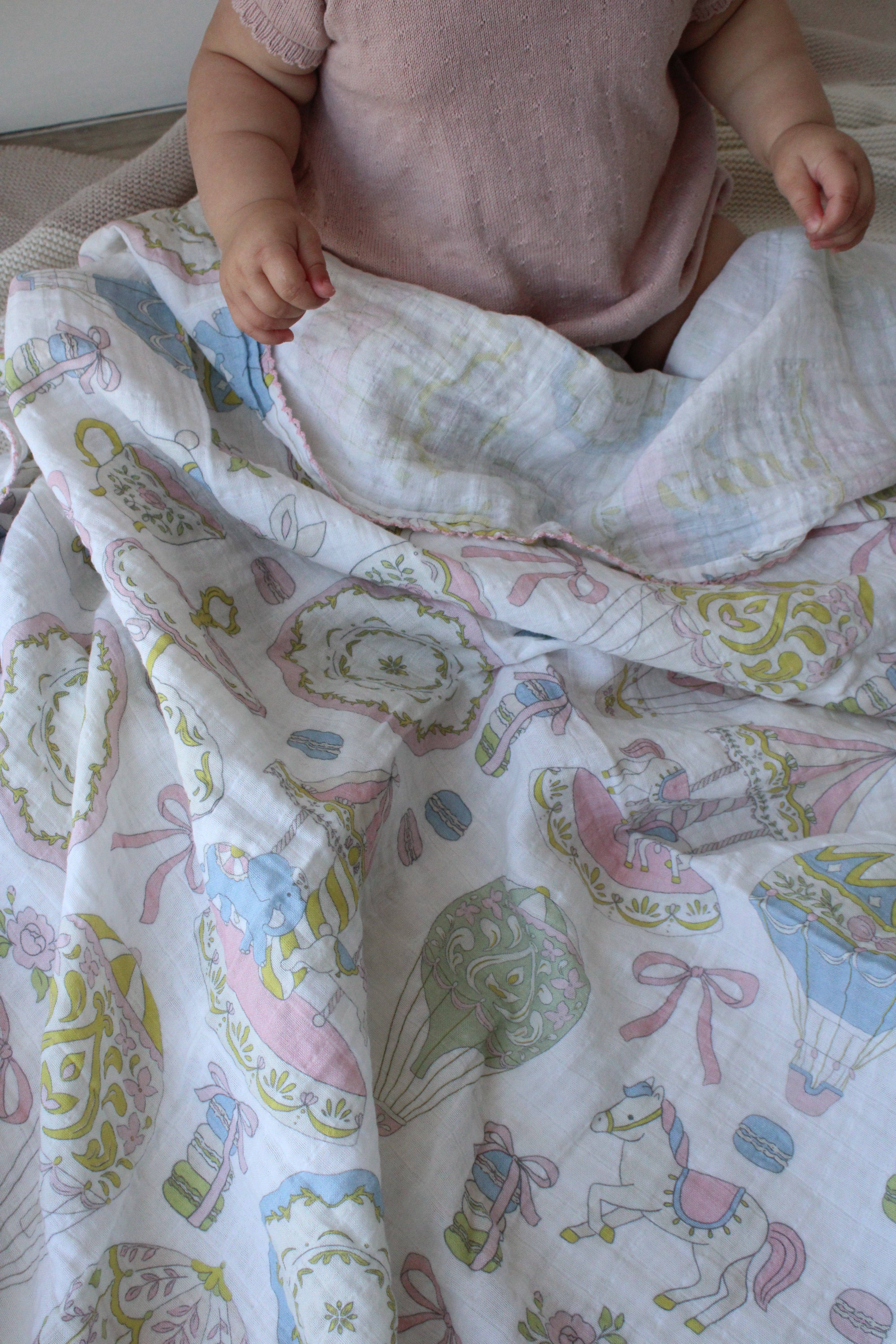 Little Threads - Wholesale Bedding Blanket - Kids & Baby - Dreamy Carousel Muslin Blanket3