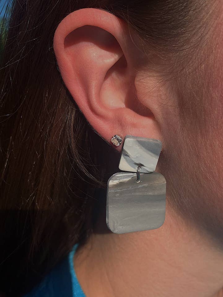 Grey Marble Square Duo for wholesale by Polymearrings Jewelry Co.