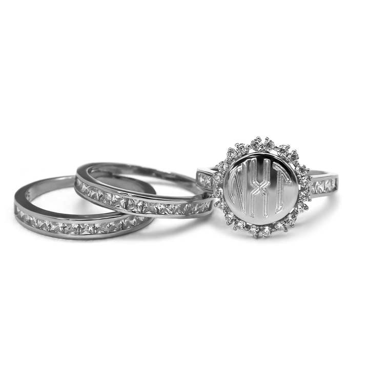 Sterling Silver 3 Band Flower CZ Engravable Ring for wholesale by Atlanta Jewelers Supply