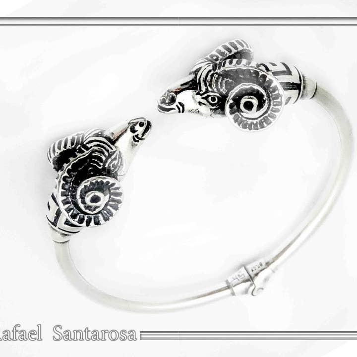 RAFAEL SANTAROSA - Vendita all'ingrosso Bracciale a polsino - Bracciale rigido in argento con testa di ariete doppia9