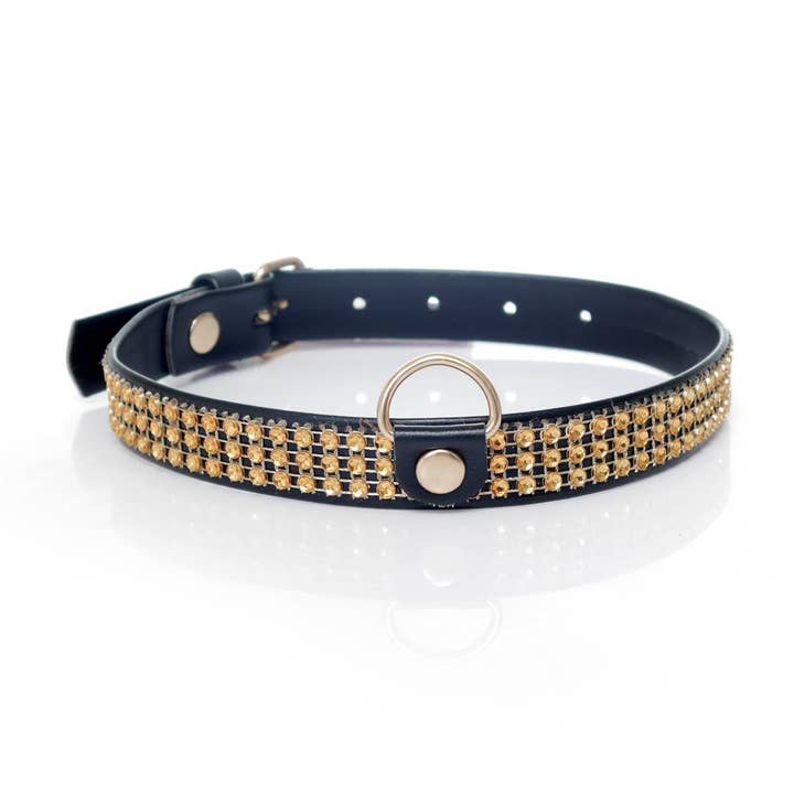 Kinky Pleasure - Wholesale Pet collar – Cat/dog - Bossoftoys - 33-00100 - Collar - Studs - Small - Gold - Diamonds0