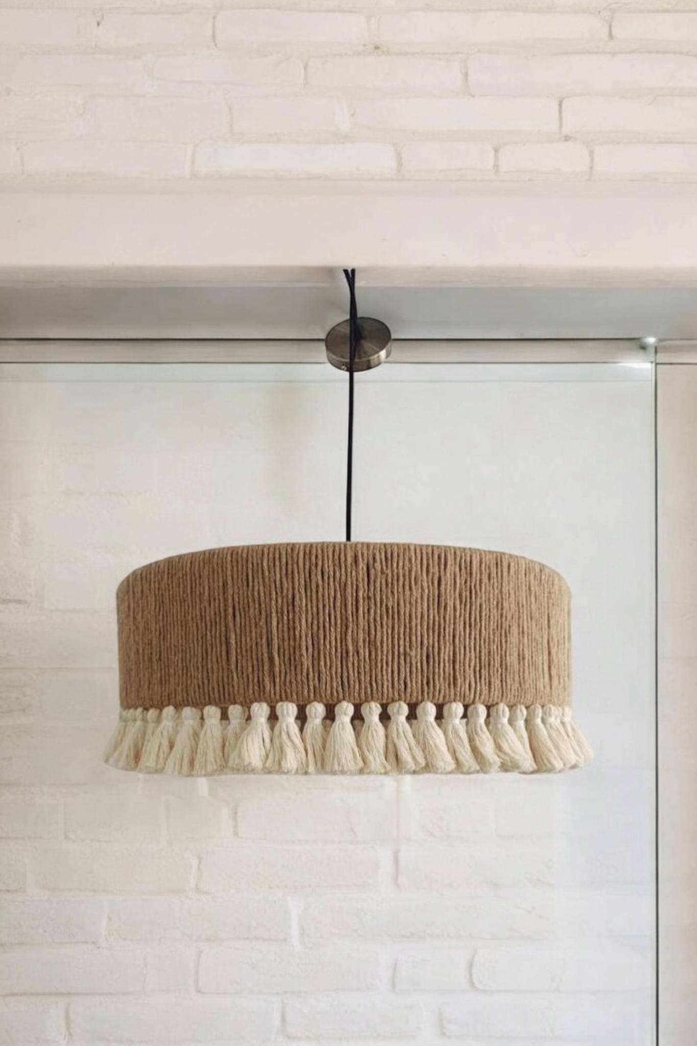 Joy's Arts - Wholesale Chandelier/Hanging Light - Boho Macrame Chandelier, Cozy Fall Pendant Light, Handmade Neutral Farmhouse Lampshade, Rusitc Jute Lighting8