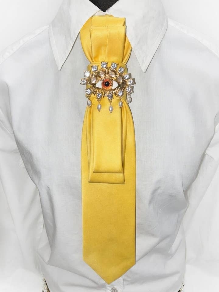 Custom Necktie Necklace - Yellow with Eye Brooch for wholesale by See it…Love it…Buy it