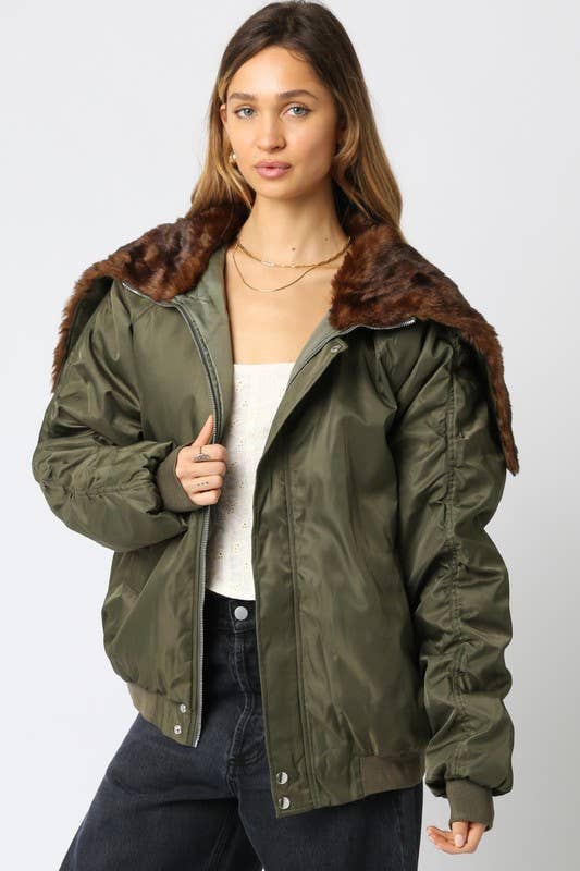 Brun Olive Blouson Bombardier Oversize Noah en vente sur Faire0