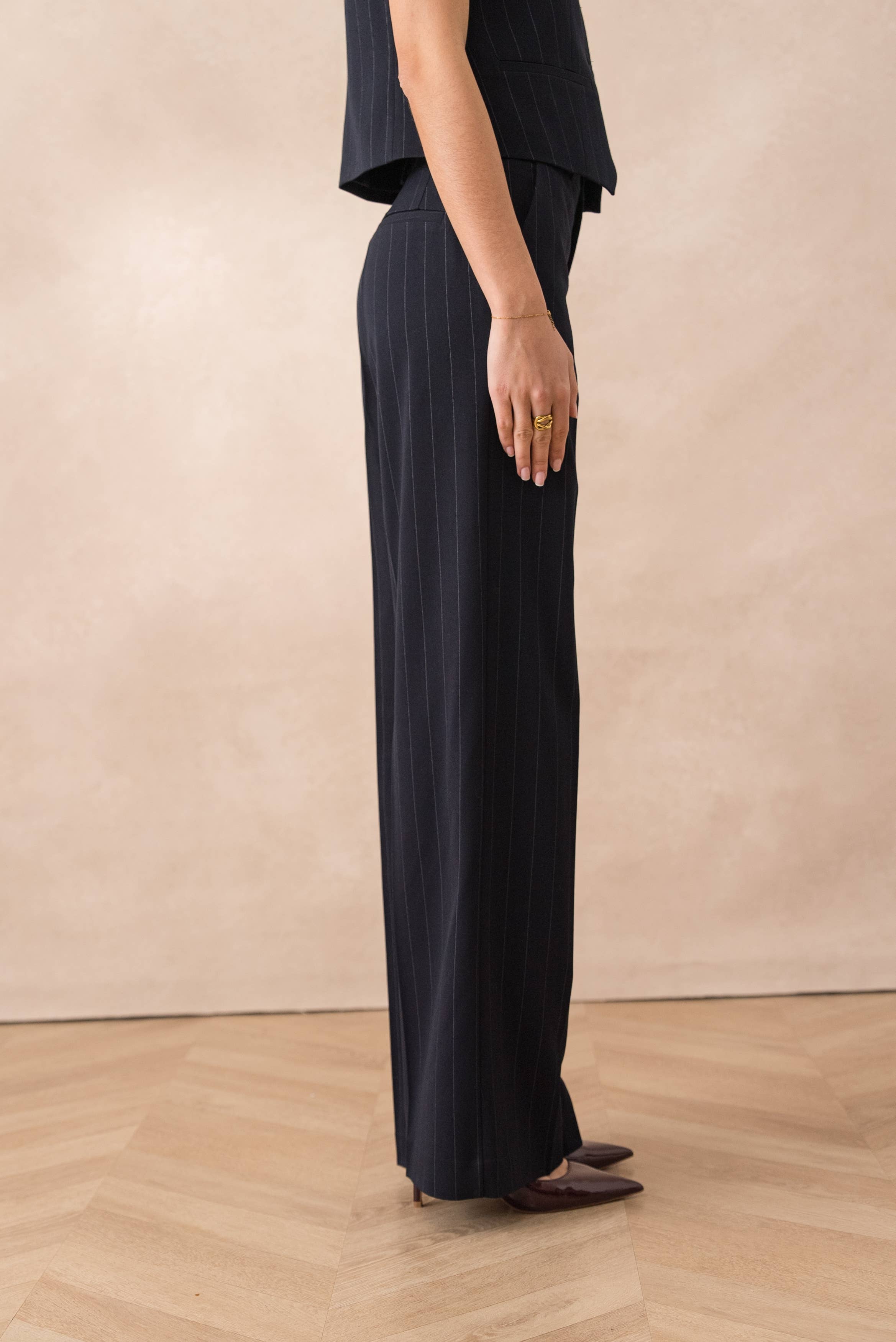 Attentif Paris - Wholesale Suit Pants - Women's - [Harmonia] High-waisted wide-leg striped pants5