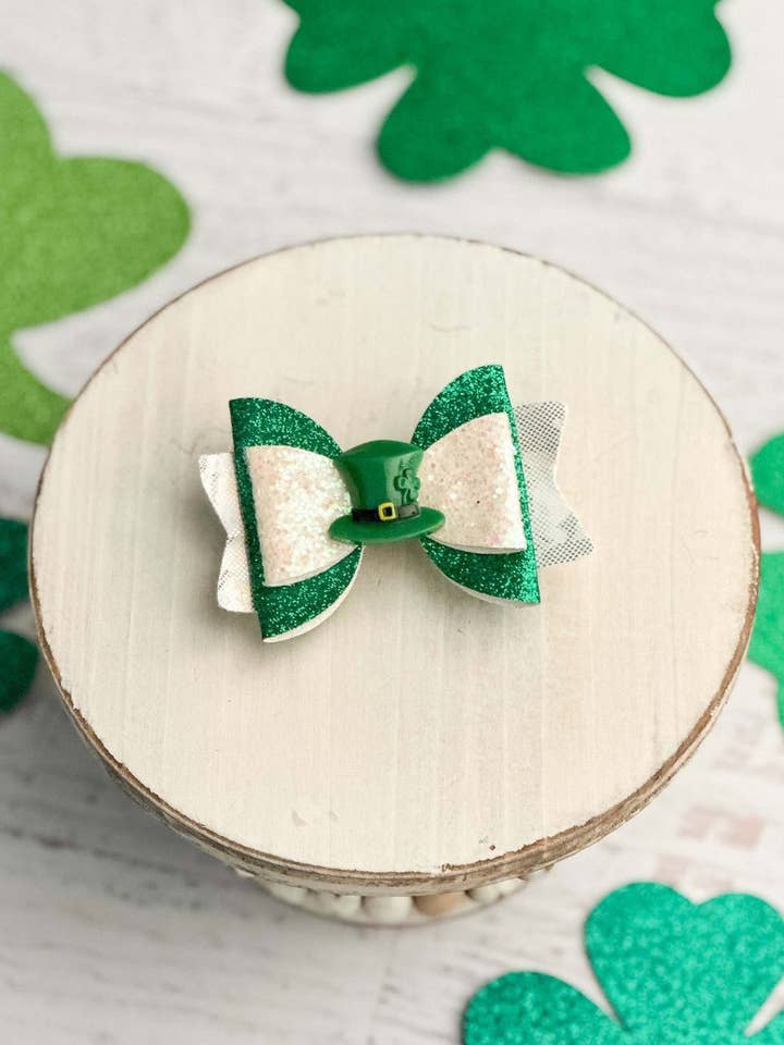 Lucky Leprechaun Hat Glitter Bow for wholesale by The Hair Bow Company