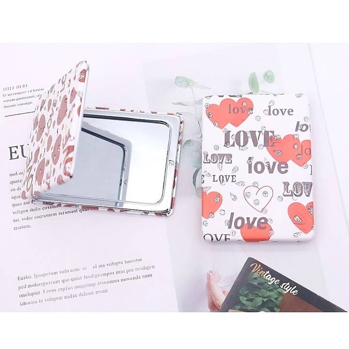 12pk Love Heart Rhinestone Dual Compact Mirror for wholesale by Diacly