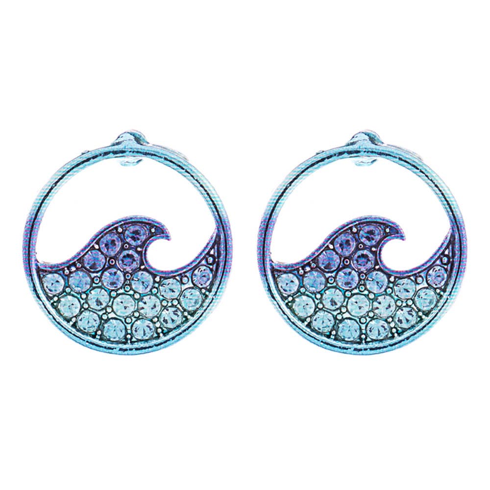 Sensibling Corp. - Wholesale Dangle Earrings - Stone Paved Colored Metal Wave Stud Earrings
3