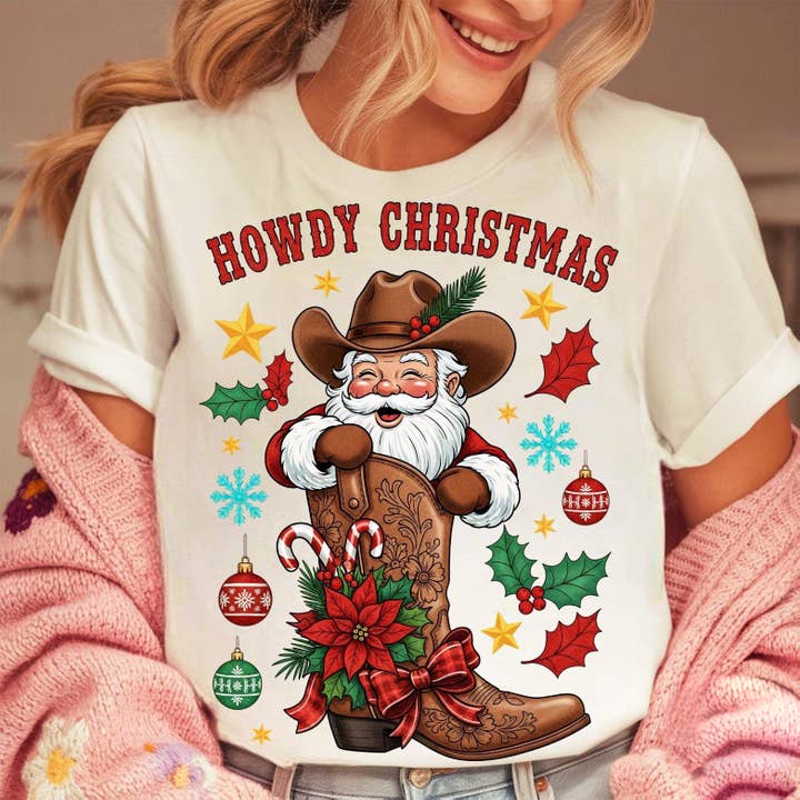 Retro Howdy Christmas Girly Santa Shirt, Western Sweatshirt for wholesale by NVC Ecommerce LLC