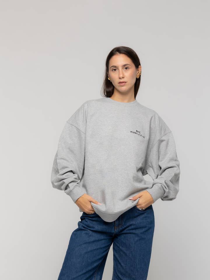 Giorgia Fratta - Wholesale Sweatshirt - Women's - Heather Grey Embroidered Crewneck Sweatshirt Made in Italy1