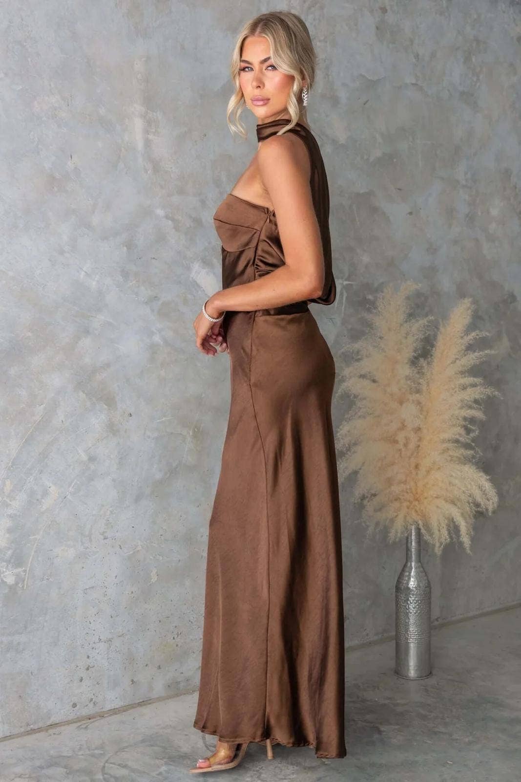 One and Only Collective - Wholesale Dress - Women's - HALTER SATIN MAXI DRESS / CM6375D5