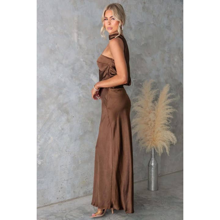 One and Only Collective - Wholesale Dress - Women's - HALTER SATIN MAXI DRESS / CM6375D5