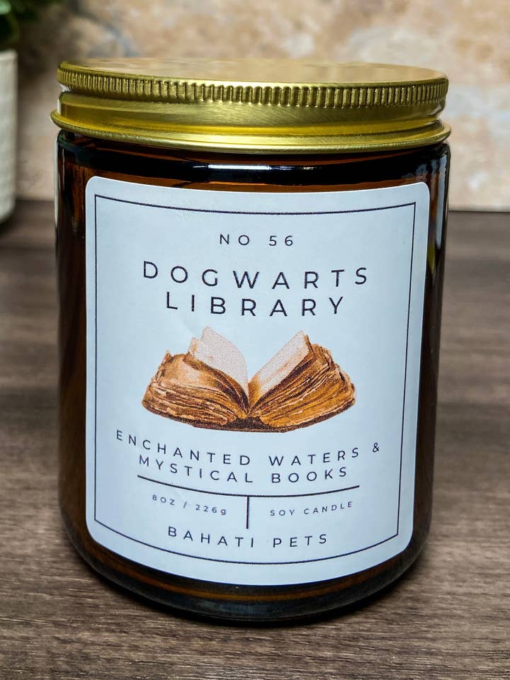 Dogwarts Library 8 ounce Soy Candle for wholesale by Bahati Pets