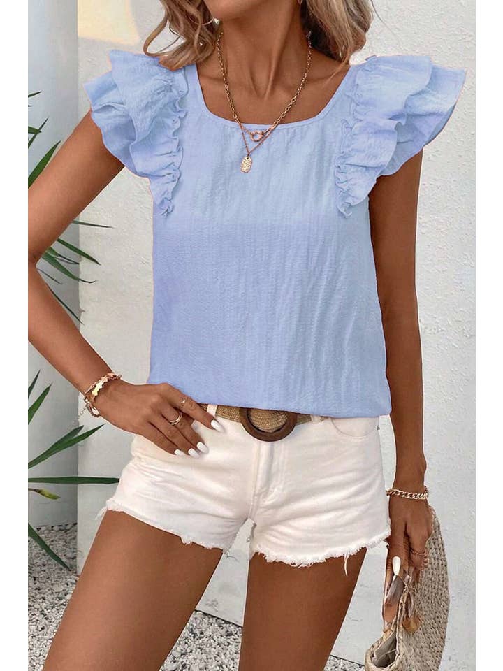 PRETTY BASH - Vendita all'ingrosso Camicetta - Donna - Blusa Estiva Testurizzata con Maniche a Farfalla e Fiocco