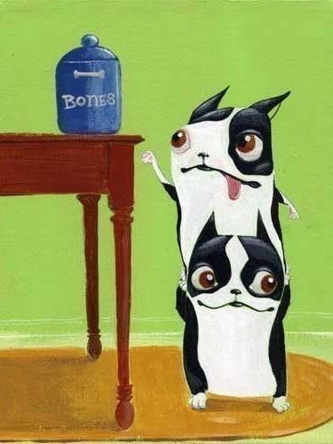 Boston Terrier-cadeau, Boston Terrier Bone Thieves voor wholesale door Brian Rubenacker studios