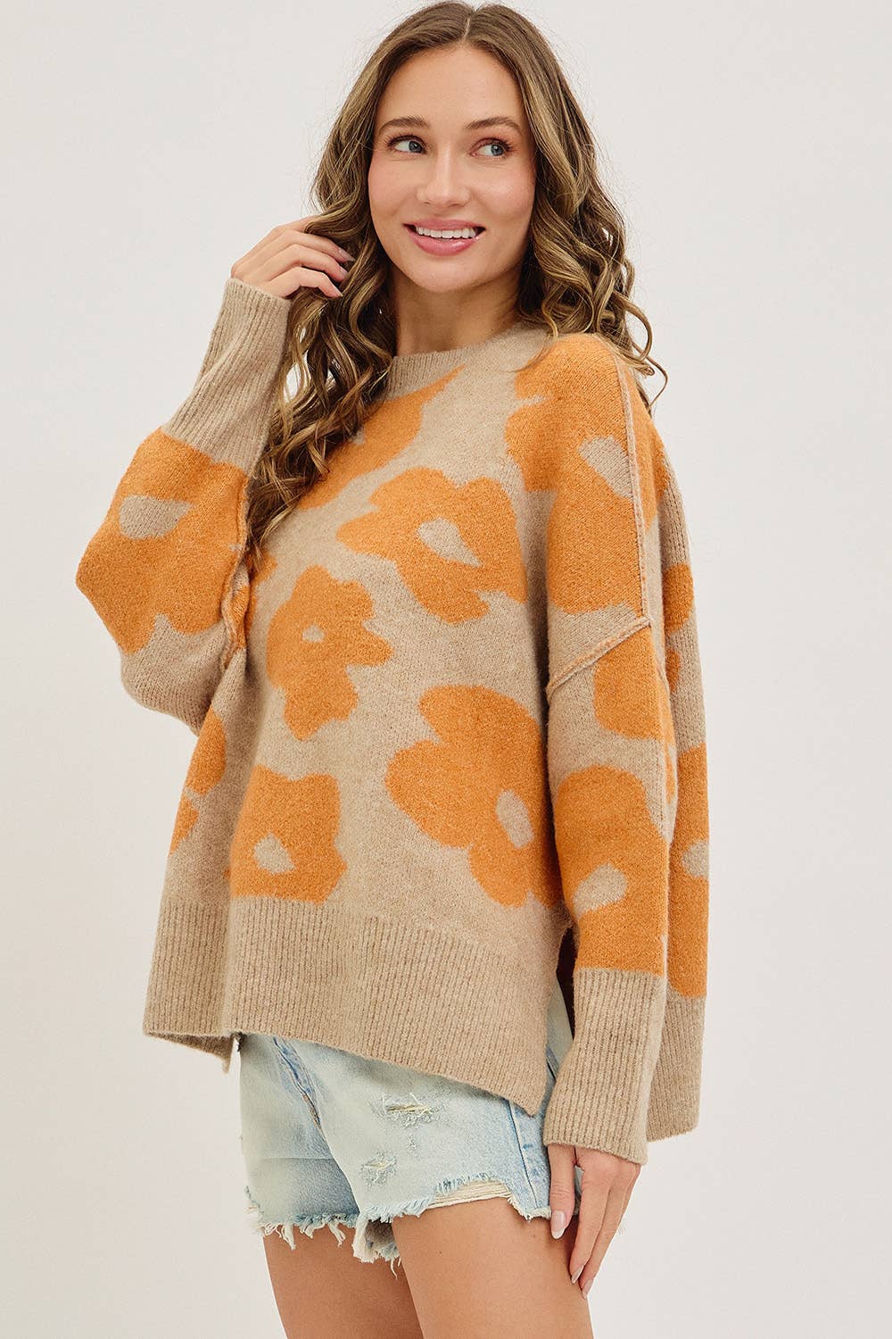 Sweet Lovely by Jen - Wholesale Knit Sweater - Women's - FLORAL LOOSE FIT SWEATER KNIT34