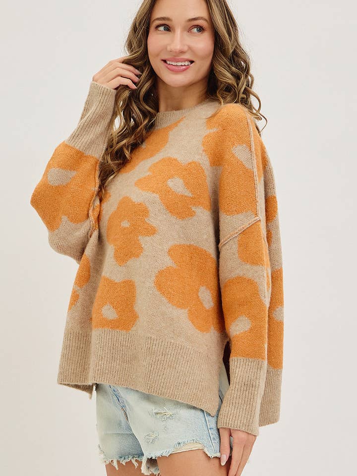 Sweet Lovely by Jen - Wholesale Knit Sweater - Women's - FLORAL LOOSE FIT SWEATER KNIT34