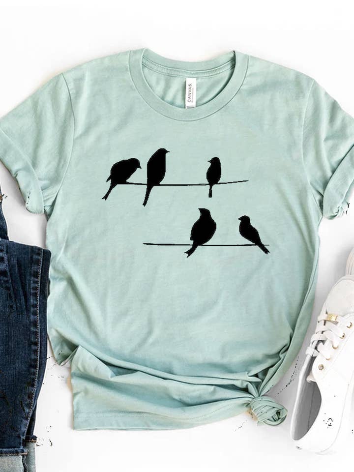 Printliss - Wholesale Screen Printed T-Shirt - Women's - Birds T-shirt - Bella Canvas