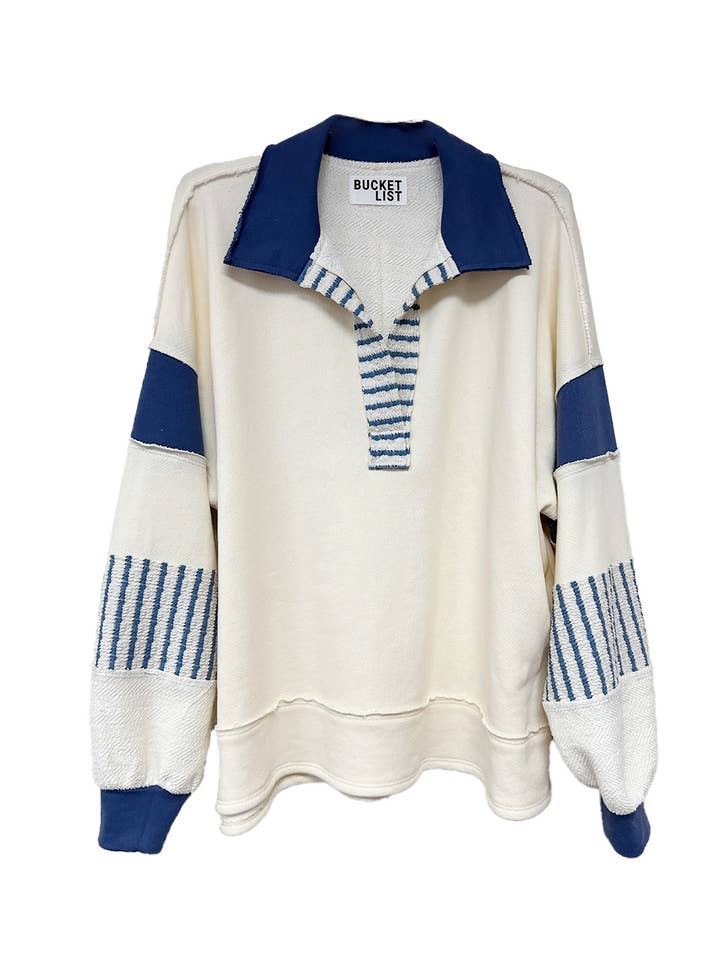 BUCKETLIST - Wholesale Tunic - Women's - T2004C French Terry Knit Color-block Collared Tunic Top