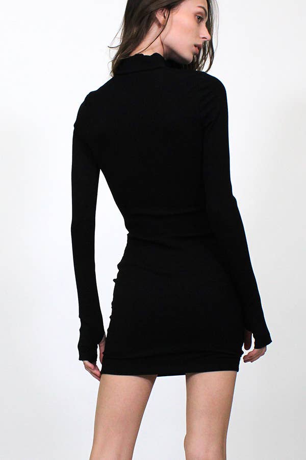 Junie - Wholesale Dress - Women's - ZIP UP MOCK NECK LONG SLEEVE MINI DRESS MXD107214